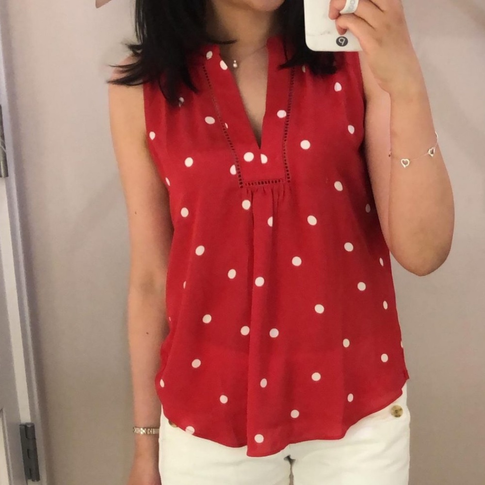 Loft Red and White Polka Dot Blouse Top